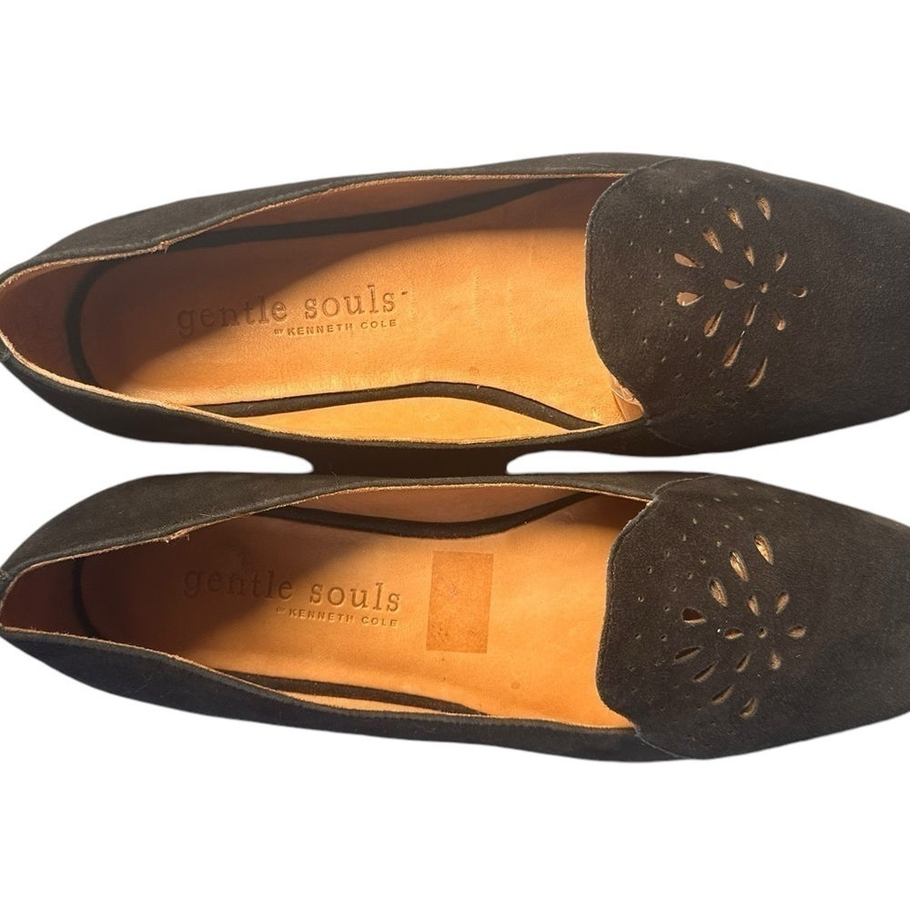 Gentle souls Black Suede Leather Slip-on Moccasin Flats Rubber Sole - Picture 8 of 11